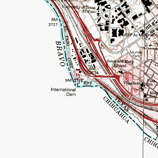 Topographic Map of International Reservoir, TX