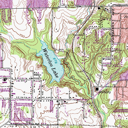 Topographic Map of Waterloo Lake Dam, TX