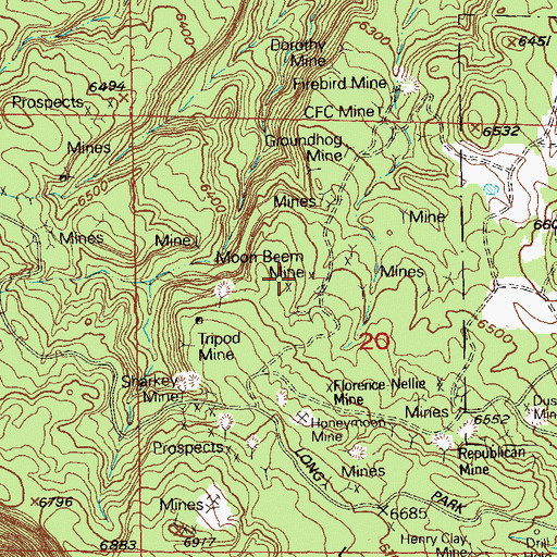 Topographic Map of Moon Beem Mine, CO