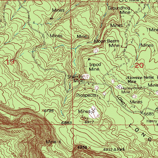 Topographic Map of Sharkey Mine, CO