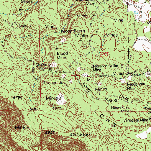 Topographic Map of Honeymoon Mine, CO
