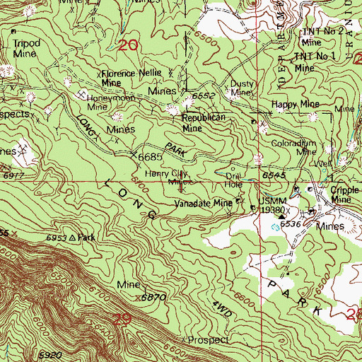Topographic Map of Henry Clay Mine, CO
