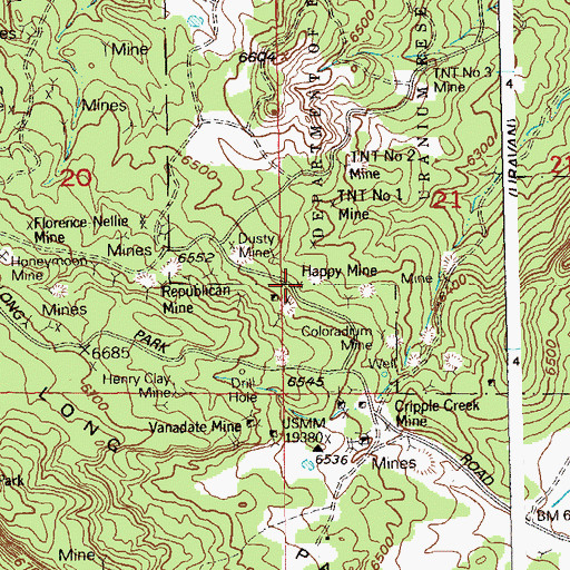 Topographic Map of Happy Mine, CO
