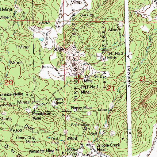 Topographic Map of TNT Number 2 Mine, CO