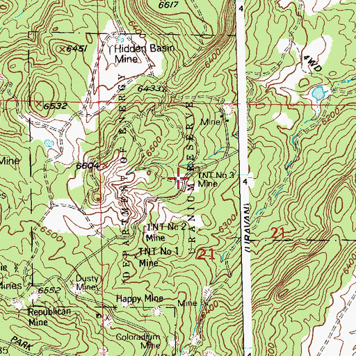 Topographic Map of TNT Number 3 Mine, CO