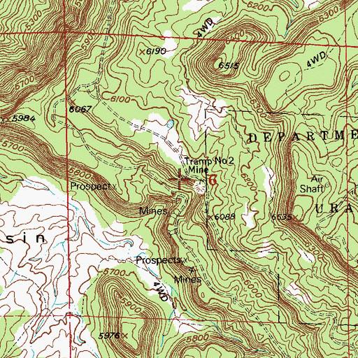 Topographic Map of Tramp Number 2 Mine, CO