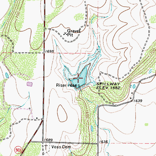 Topographic Map of Soil Conservation Service Site 10 Reservoir, TX