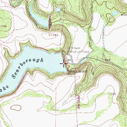 Topographic Map of Lake Scarborough Dam, TX