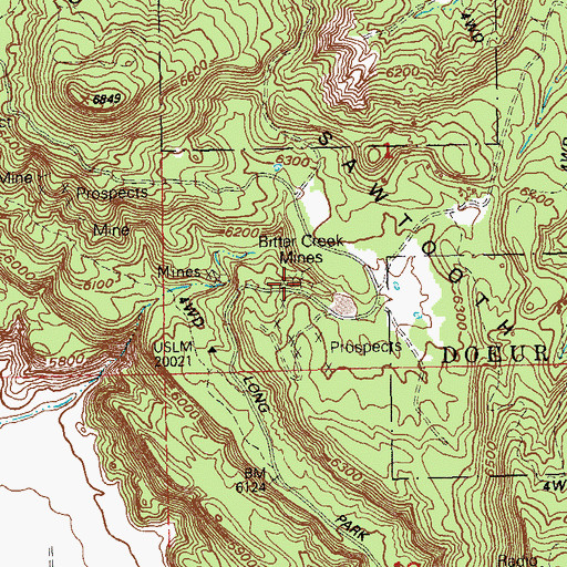 Topographic Map of Bitter Creek Mines, CO