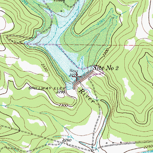 Topographic Map of Soil Conservation Service Site 2 Dam, TX