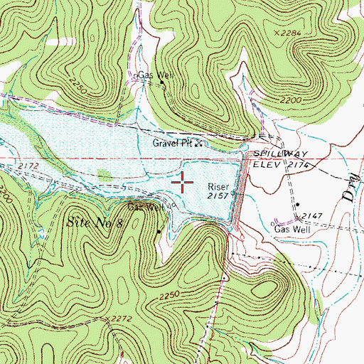 Topographic Map of Soil Conservation Service Site 8 Reservoir, TX