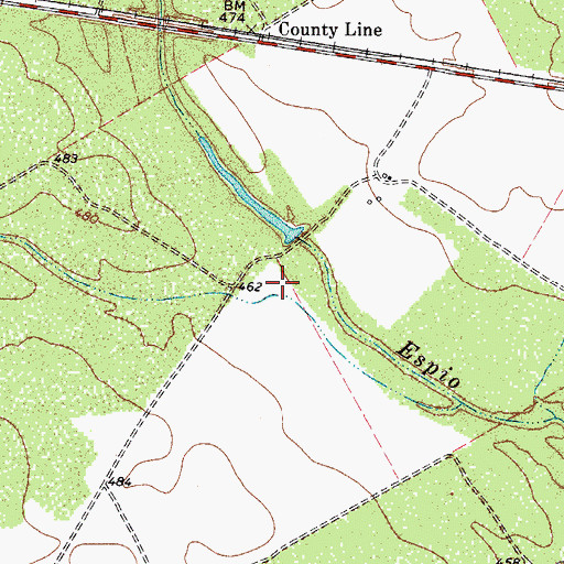 Topographic Map of Vesper Lake Dam, TX