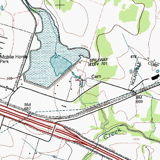 Topographic Map of Soil Conservation Service Site 11 Reservoir, TX