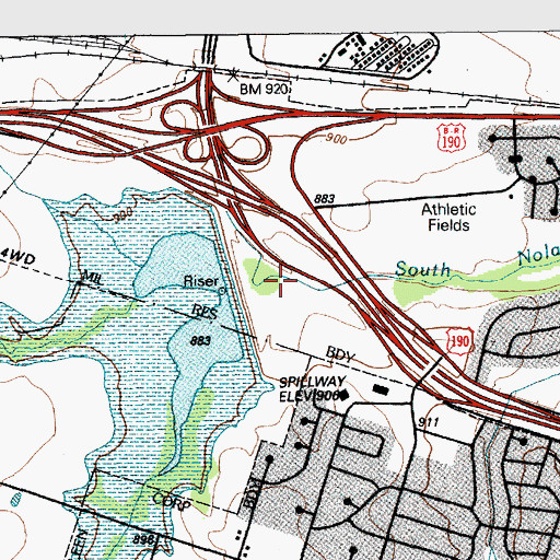 Topographic Map of Soil Conservation Service Site 1 Reservoir, TX