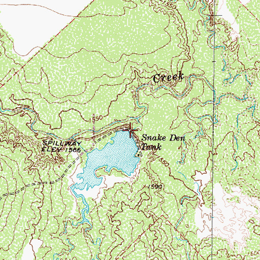 Topographic Map of Snake Den Tank Dam, TX
