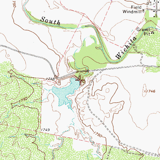 Topographic Map of Guthrie Lake Dam, TX