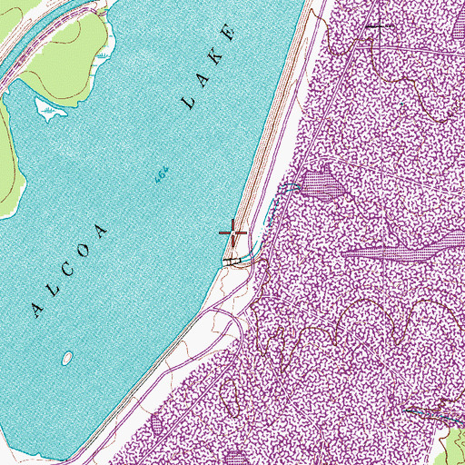 Topographic Map of Alcoa Dam, TX