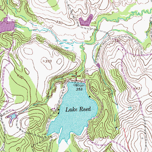 Topographic Map of Lake Reed Dam, TX