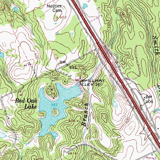 Topographic Map of Raines Dam, TX