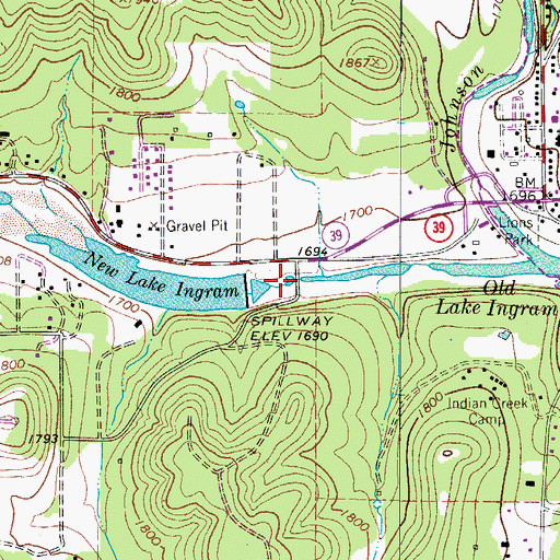 Topographic Map of Dam J Lake, TX