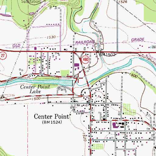Topographic Map of Center Point Lake Dam, TX