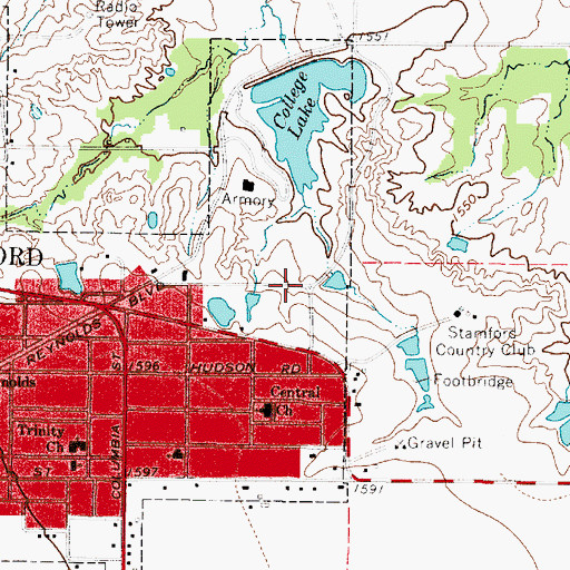 Topographic Map of College Lake Dam, TX