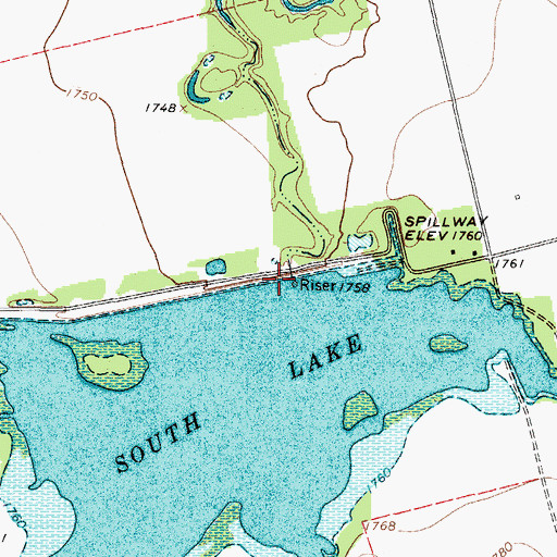 Topographic Map of South Lake Dam, TX