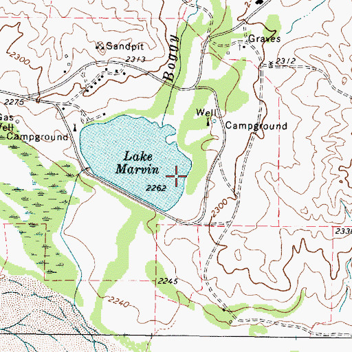 Topographic Map of Lake Marvin Dam, TX