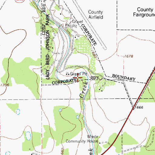 Topographic Map of Lady Bird Johnson Park Reservoir, TX