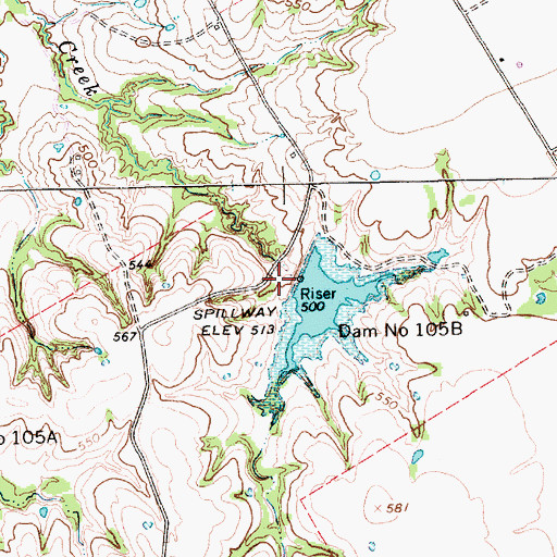 Topographic Map of Soil Conservation Service Site 105b Dam, TX