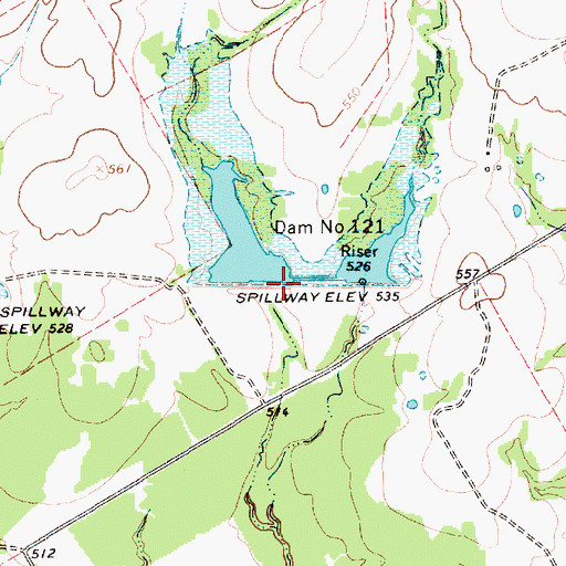 Topographic Map of Soil Conservation Service Site 121 Dam, TX