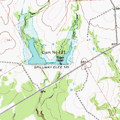 Topographic Map of Soil Conservation Service Site 121 Reservoir, TX