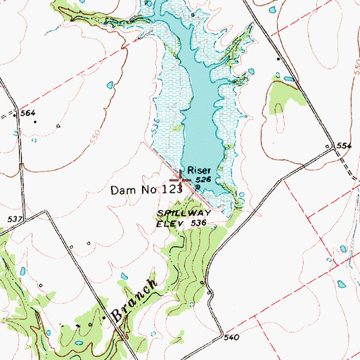 Topographic Map of Soil Conservation Service Site 123 Dam, TX