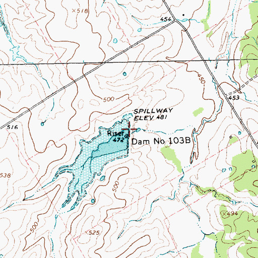 Topographic Map of Soil Conservation Service Site 103b Dam, TX