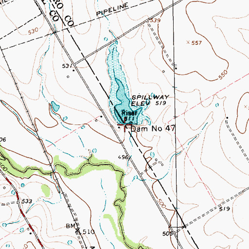 Topographic Map of Soil Conservation Service Site 47 Dam, TX