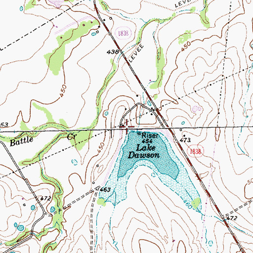Topographic Map of Lake Dawson Dam, TX