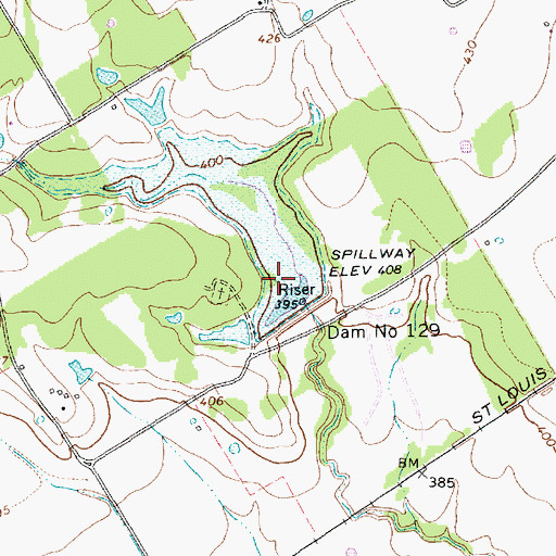 Topographic Map of Soil Conservation Service Site 129 Reservoir, TX