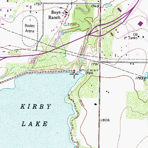 Topographic Map of Lake Kirby Dam, TX