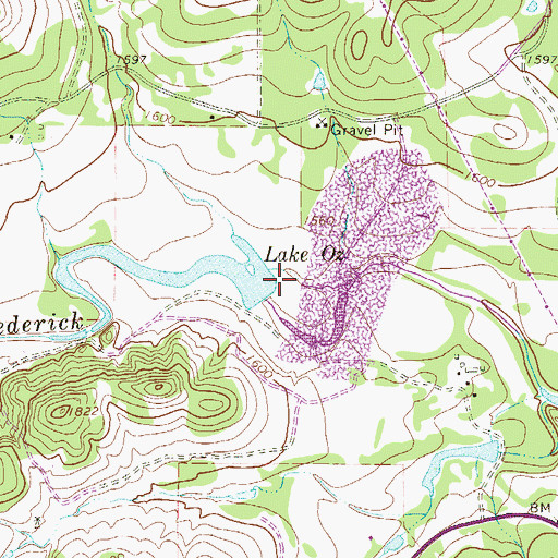 Topographic Map of Lake Oz Dam, TX