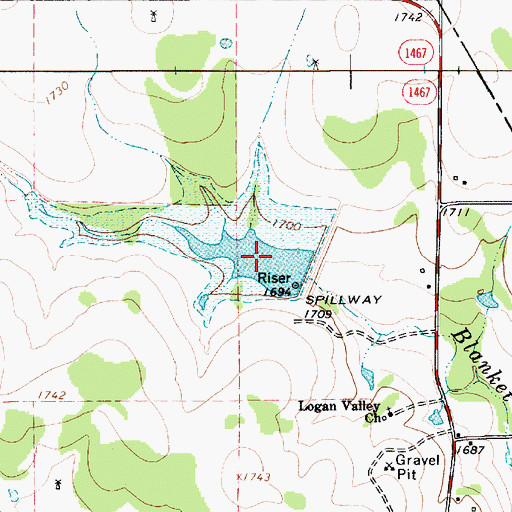 Topographic Map of Soil Conservation Service Site 1 Reservoir, TX