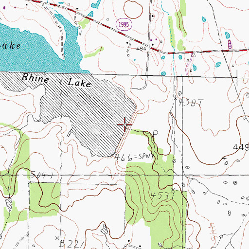 Topographic Map of Rhine Lake Dam, TX