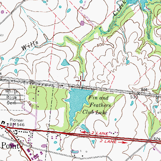 Topographic Map of Fin and Feather Club Lake Dam, TX