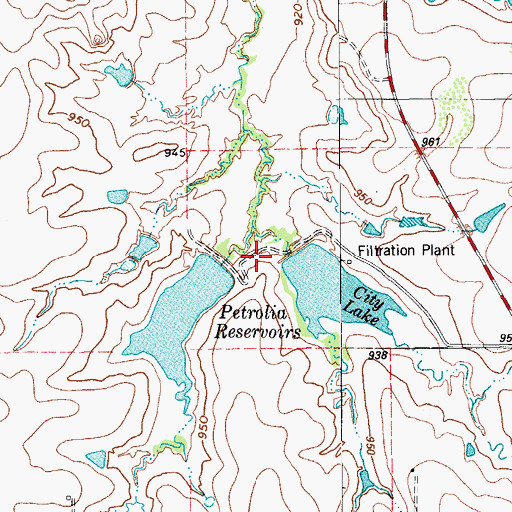 Topographic Map of Petrolia Lake Number 1 Dam, TX