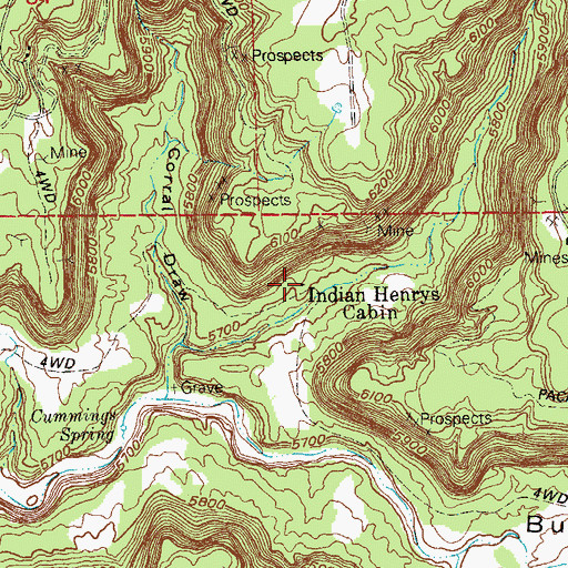 Topographic Map of Indian Henrys Cabin, CO
