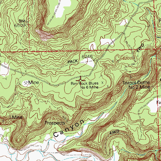 Topographic Map of Rim Rocks Blues Number 6 Mine, CO