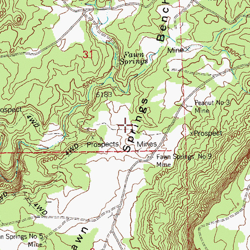 Topographic Map of Fawn Springs Bench, CO