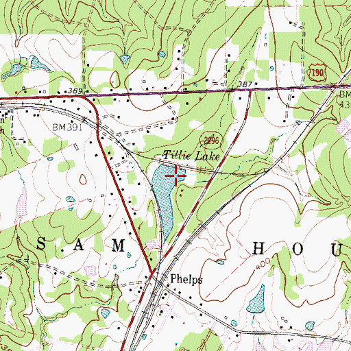 Topographic Map of Tillie Lake Dam, TX