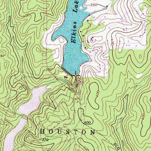 Topographic Map of Elkins Lake Dam, TX