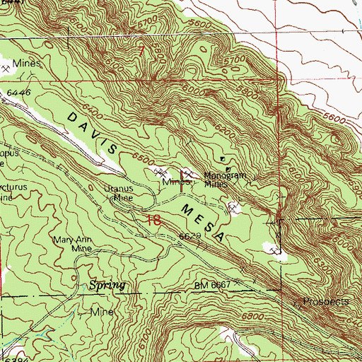 Topographic Map of Monogram Mines, CO