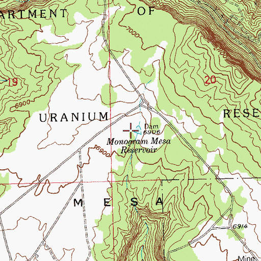 Topographic Map of Monogram Mesa Reservoir, CO